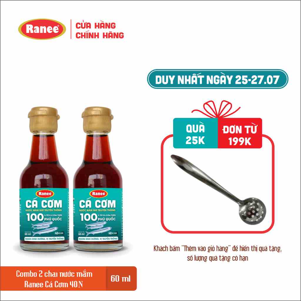 Combo 2 Nước mắm dinh dưỡng Ranee cá cơm vị truyền thống 40 độ đạm chai 60ml