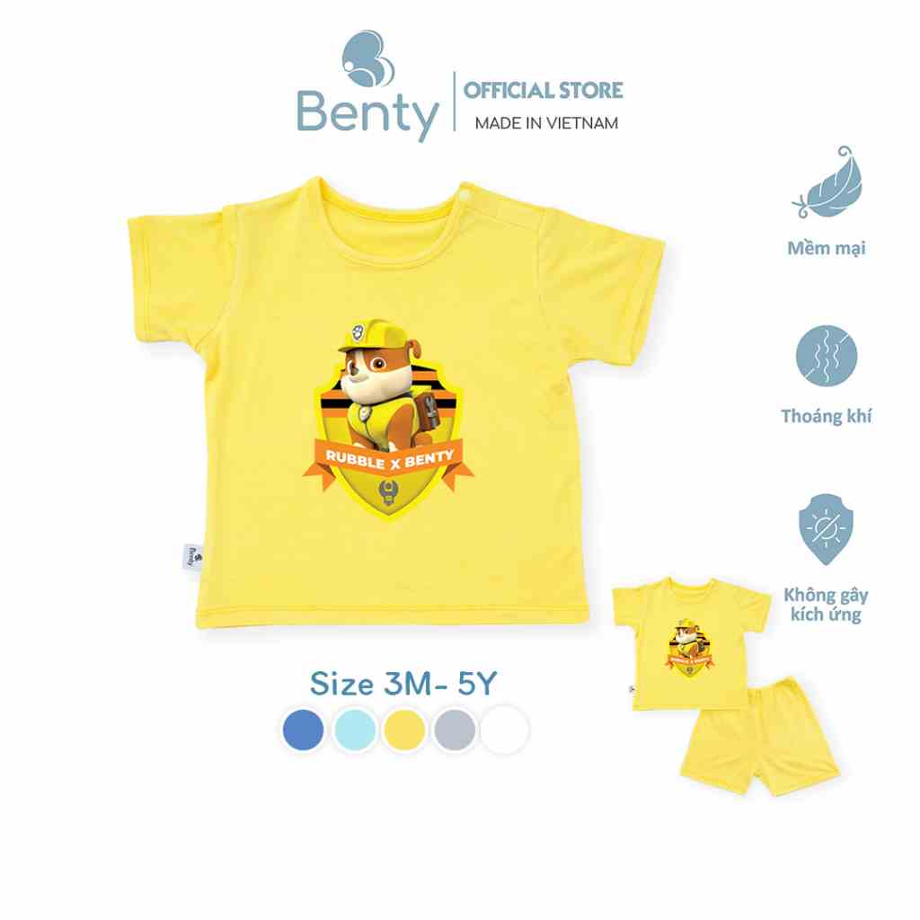 Bộ cộc tay cài vai in hình Paw Patrol BENTY cotton mềm mịn co giãn, set quần áo trẻ em cao cấp