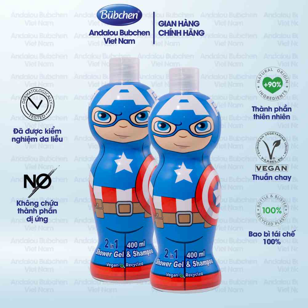 [Mã BMLTB35 giảm đến 35K đơn 99K] Combo 2 Chai Sữa Tắm Gội Air Val Captain America Dành Cho Bé Trai 400ml