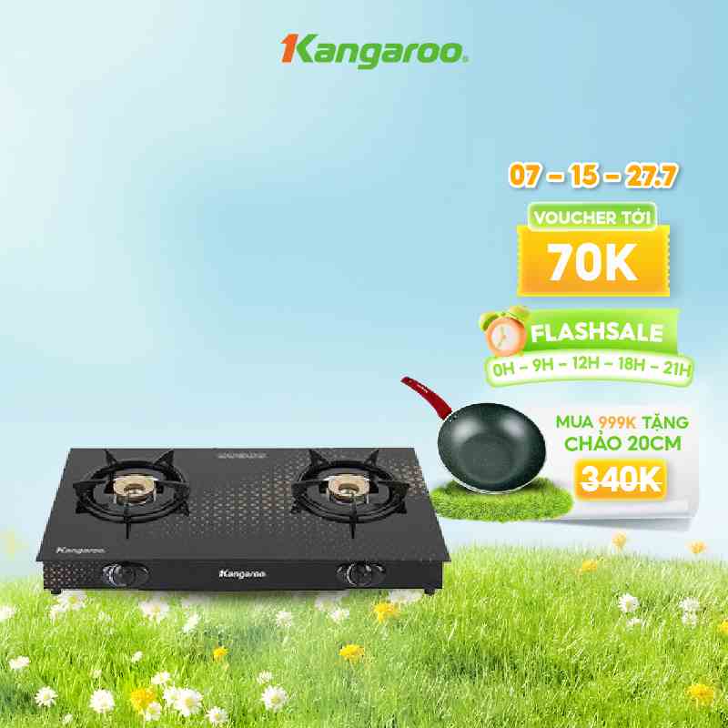 [Mã ELHIEN giảm 10% đến 500K]Bếp gas đôi dương kính Kangaroo KG8G1C/KG8G1A - giao mẫu nhẫu nhiên