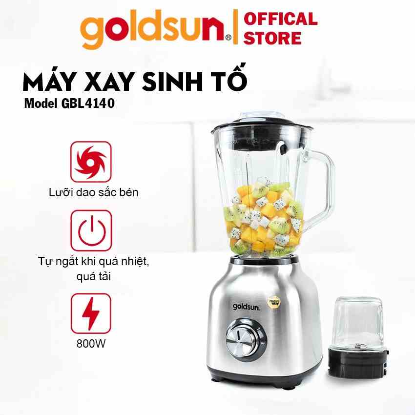 Máy xay sinh tố Goldsun GBL4140 công suất 500W 2 cối xay thủy tinh cao cấp lưỡi dao 6 cánh inox không gỉ