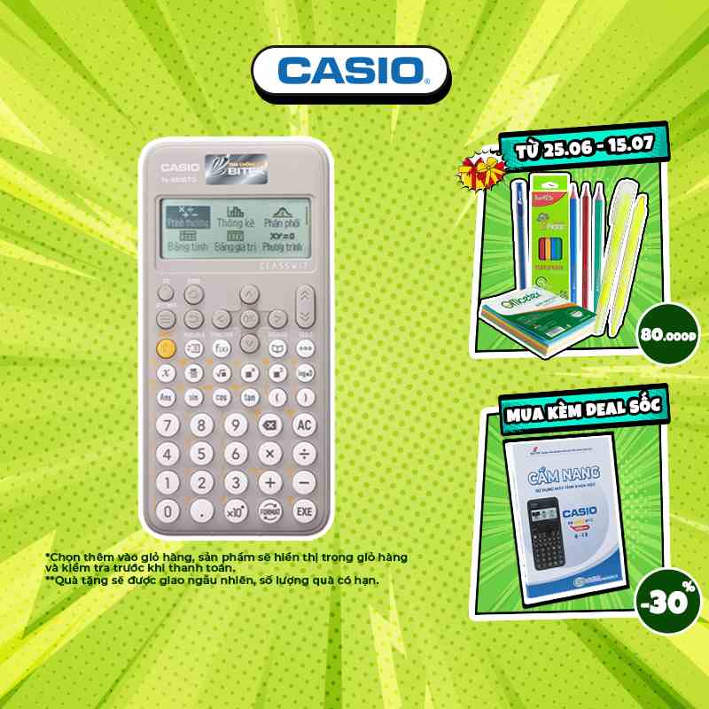 Máy tính học sinh Casio Fx-880BTG màu xám dành cho học sinh cấp 2 cấp 3 lớp 6 đến lớp 12 chuyên dụng mang vào phòng thi