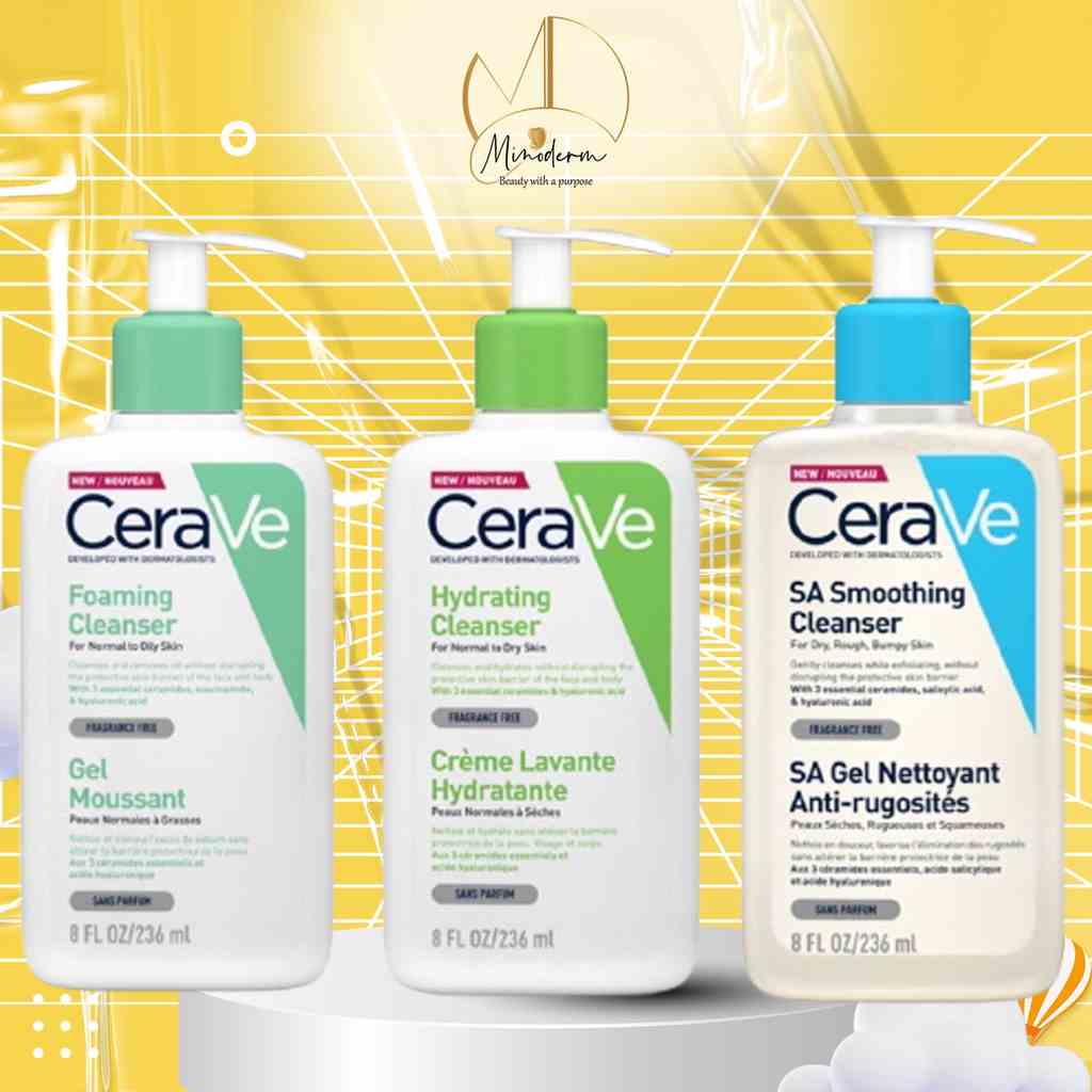 Sữa rửa mặt Cerave Foaming Cleanser, CeraVe Hydrating Cleanser, SA Cleanser cho mọi loại da 88ml, 236ml, 473ml