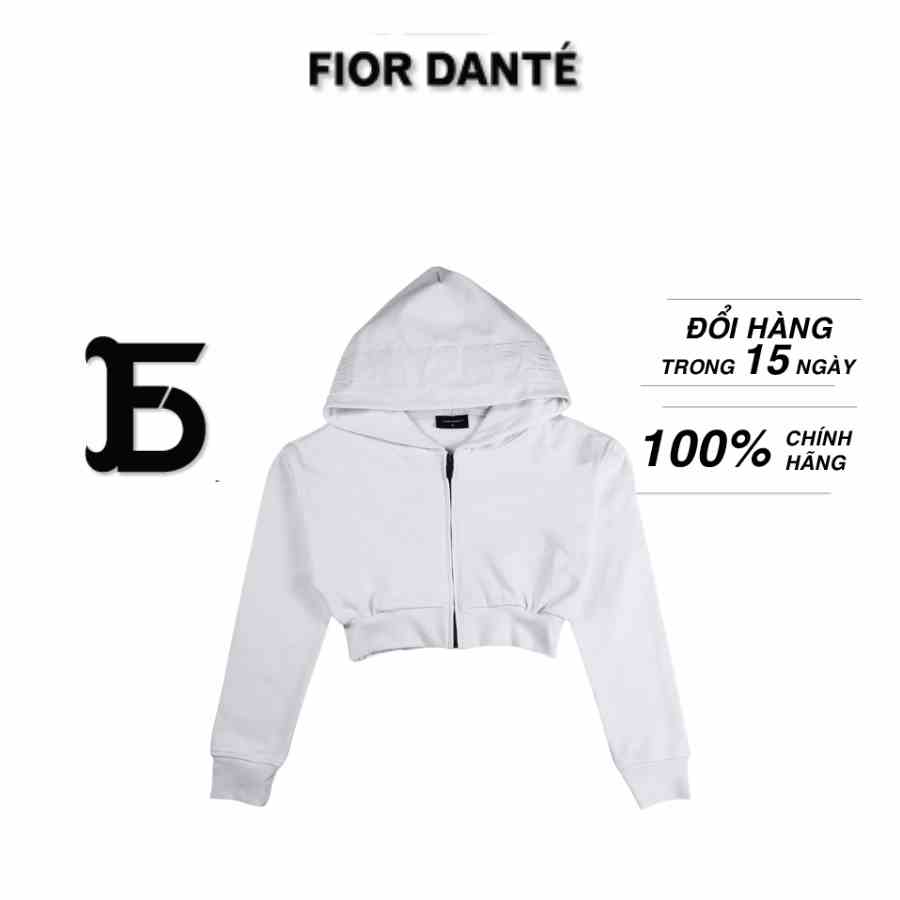 Áo Khoác Lửng Nữ Thêu Chữ FIOR DANTÉ CROPPED FULLZIP HOODIE Form Rộng Màu Trắng 100% Vải Cotton Co Dãn, Thoáng Mát