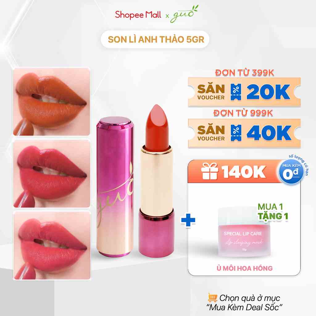 [0% Khô Môi - Hợp mọi tone da] Son Lì Anh Thảo Không Chì, Thiên Nhiên GUO 5gr - GUO Lip Color Matte