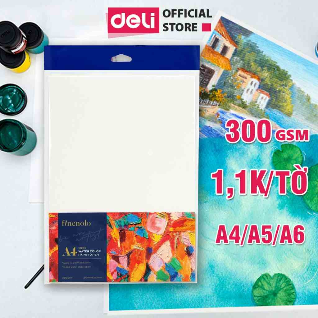 Combo 16 Tờ Giấy Vẽ Màu Nước Acrylic Deli Size A4 A5 A6 Định lượng 300gsm dày dặn độ loang tốt thích hợp nhiều kỹ thuật