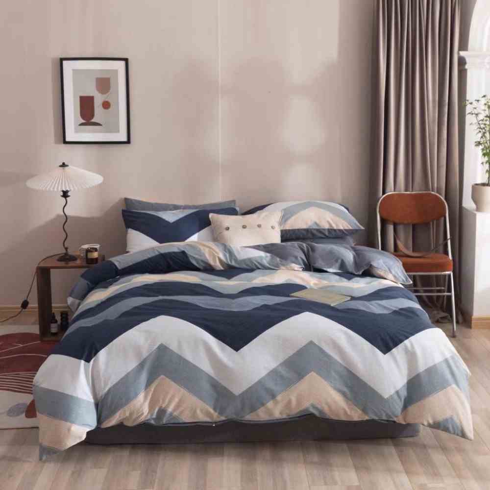 Bộ Chăn Ga Gối Cotton Living HIN BEDDING, Chăn Ga Gối Cotton 100% Cotton Hoạ Tiết Kẻ Mẫu Mới