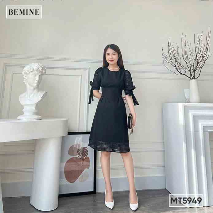 Đầm cổ tròn tay đính nơ BEMINE MT5949