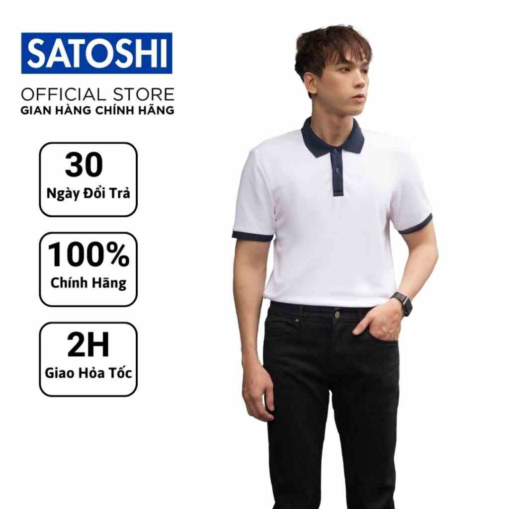 [Mã BMLTB200 giảm đến 100K đơn 499K] | Satoshi | Áo Polo STS Diamond Pique SAPL80 Trắng Viền Cổ Navy Chất Cotton