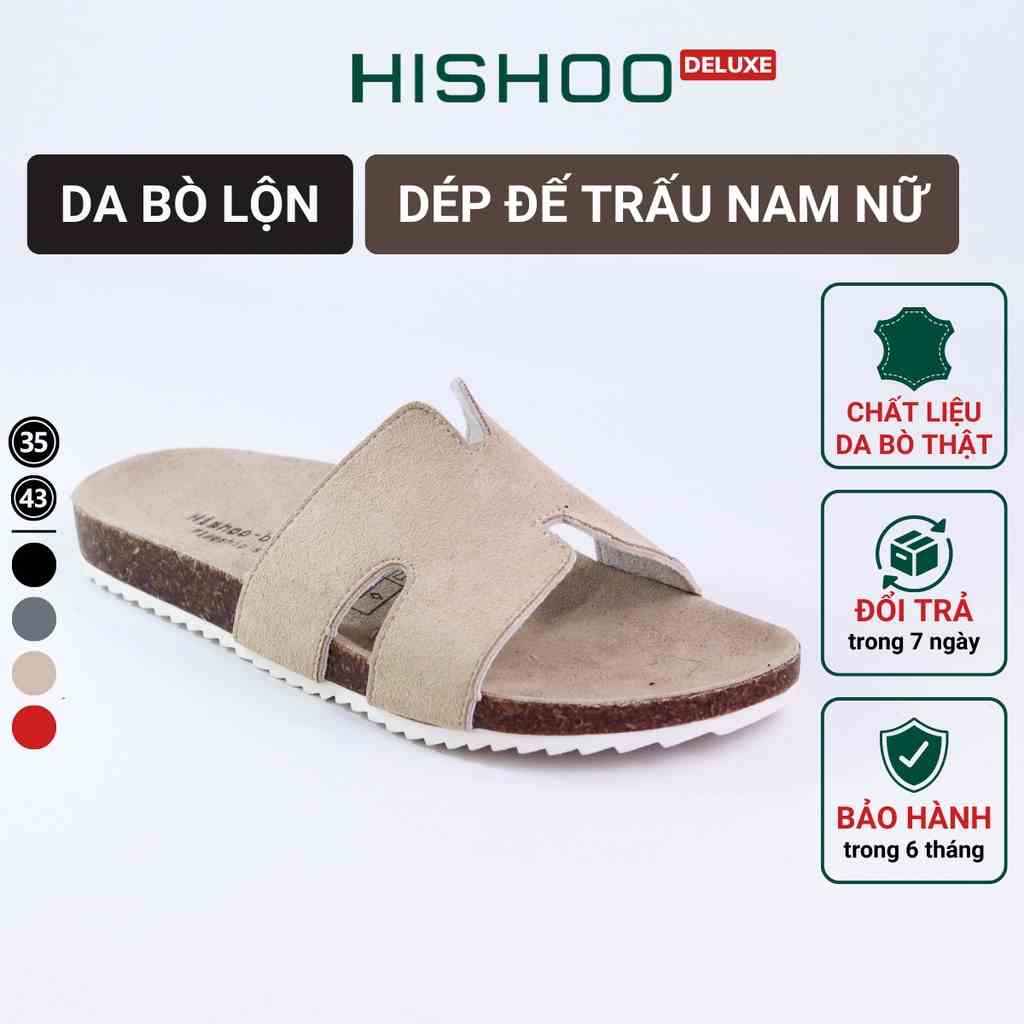 Dép Đế Trấu Nam Nữ Birken Quai Ngang Chữ H Da Bò Hishoo R095