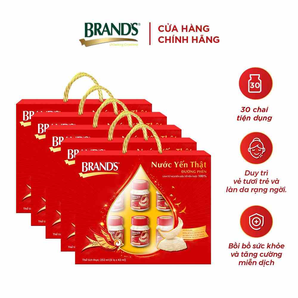 [Mã BMLTB200 giảm đến 100K đơn 499K] Combo 5 Hộp quà nước yến BRANDS đường phèn (42ml x 30 hũ)