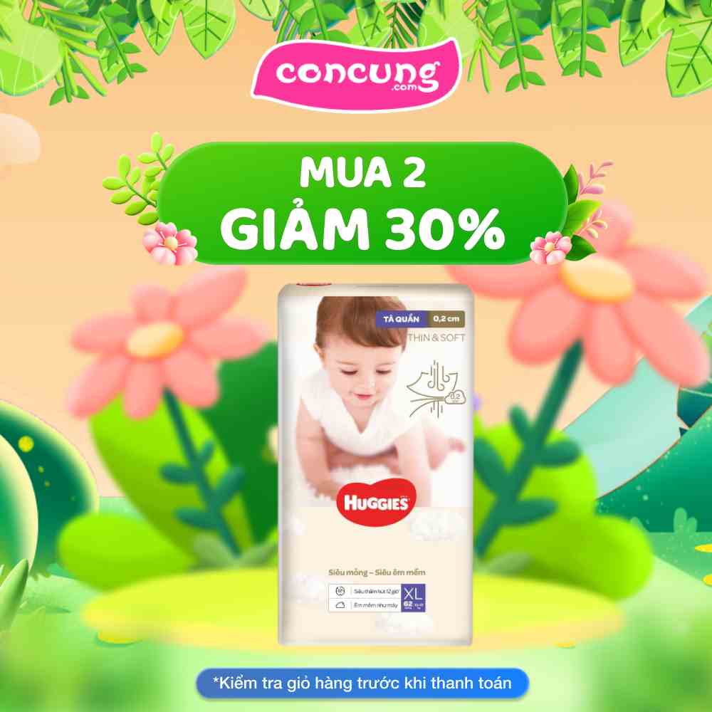 Bỉm tã quần Huggies Thin & Soft size XL 12-17kg 62 miếng