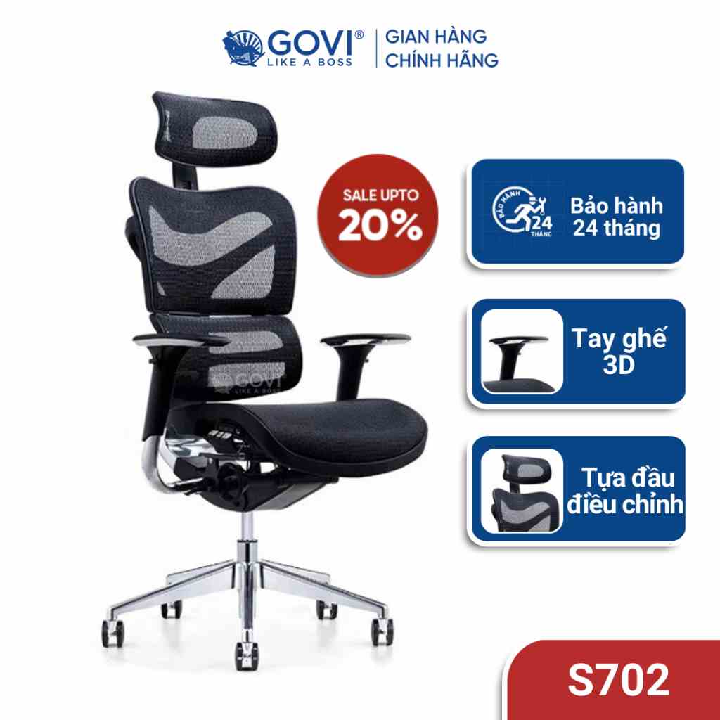 Ghế Công Thái Học GOVI Ergonomic Solo S702-D Thiết Kế Bảo Vệ Sức Khỏe