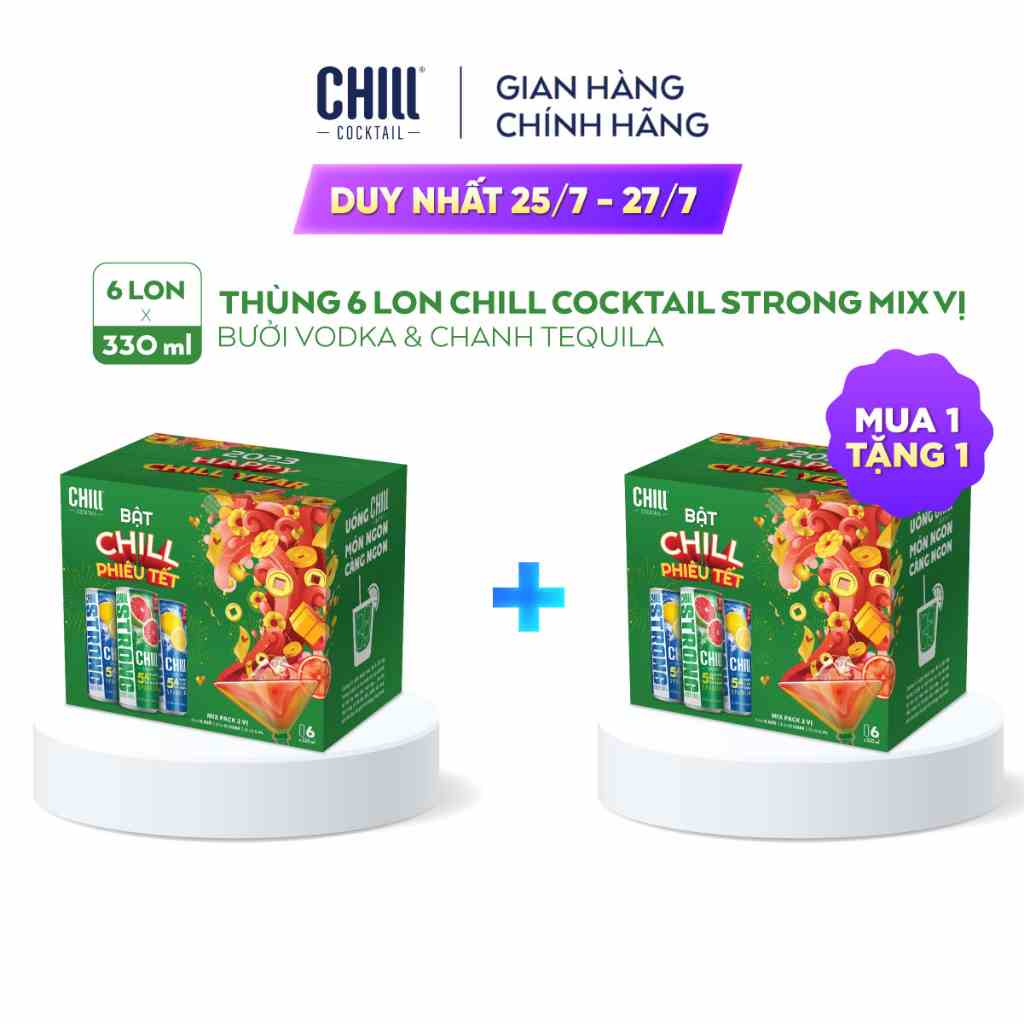 [Voucher 40%] Thùng 6 lon Chill Cocktail Strong mix vị Bưởi Vodka & Chanh Tequila (330ml/lon)