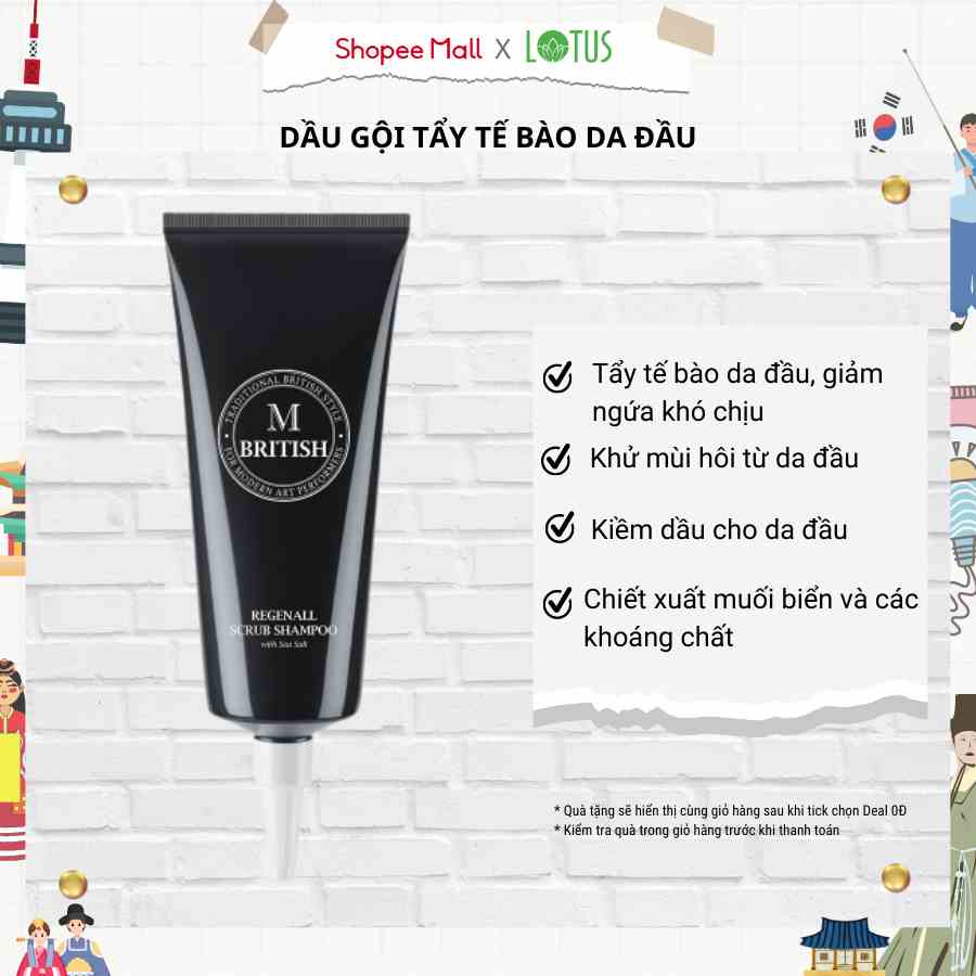 Dầu gội đầu tẩy tế bào chết da đầu BRITISH M regenall scrub shampoo 200g