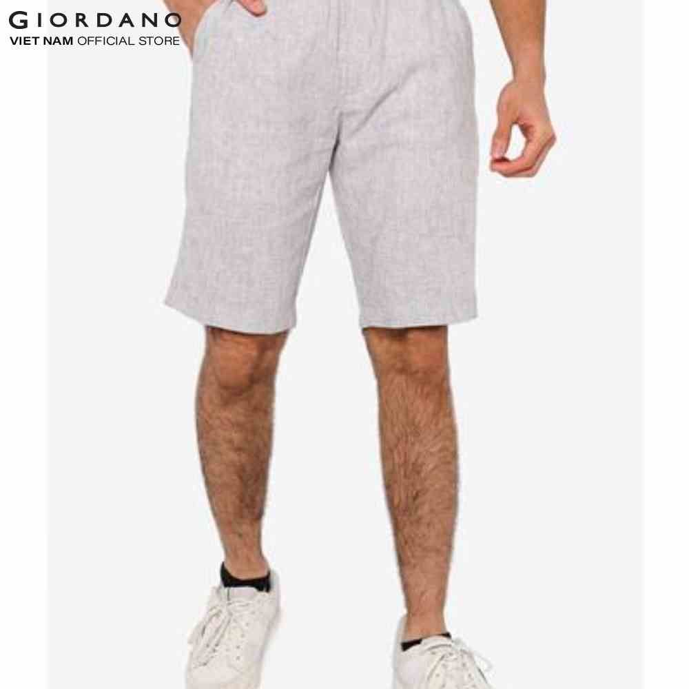 [Mã BMLTB200 giảm đến 100K đơn 499K] Quần Linen Shorts Nam Lưng Thun Nút Cài Giordano 01101207