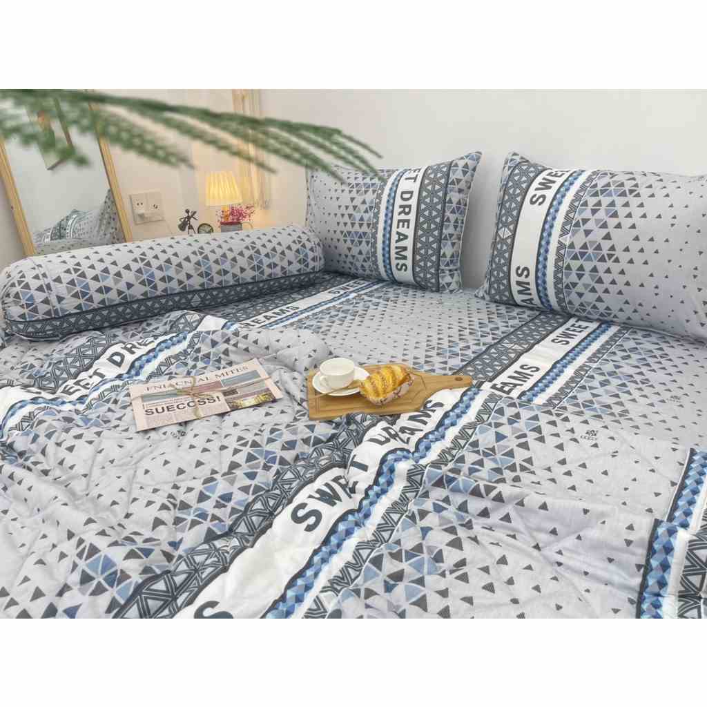 [Mã BMLTA35 giảm đến 35K đơn 99K] Bộ drap gối KHA LY - cotton thiên nhiên - Sweet Dreams-Xanh - VN308