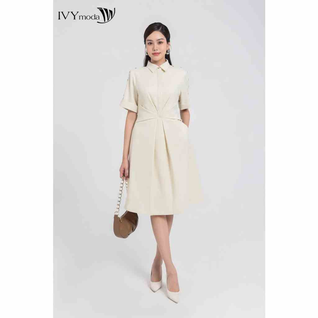 Đầm sơ mi eo nhúm nữ IVY moda MS 48M7988