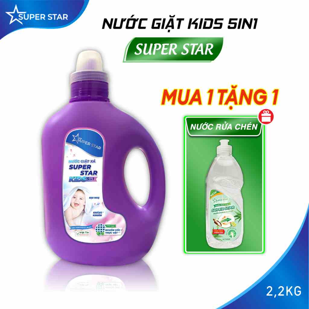 [Mã BMLTB35 giảm đến 35K đơn 99K] Nước Giặt Super Star 5in1 Kids Lucky Star - 2kg