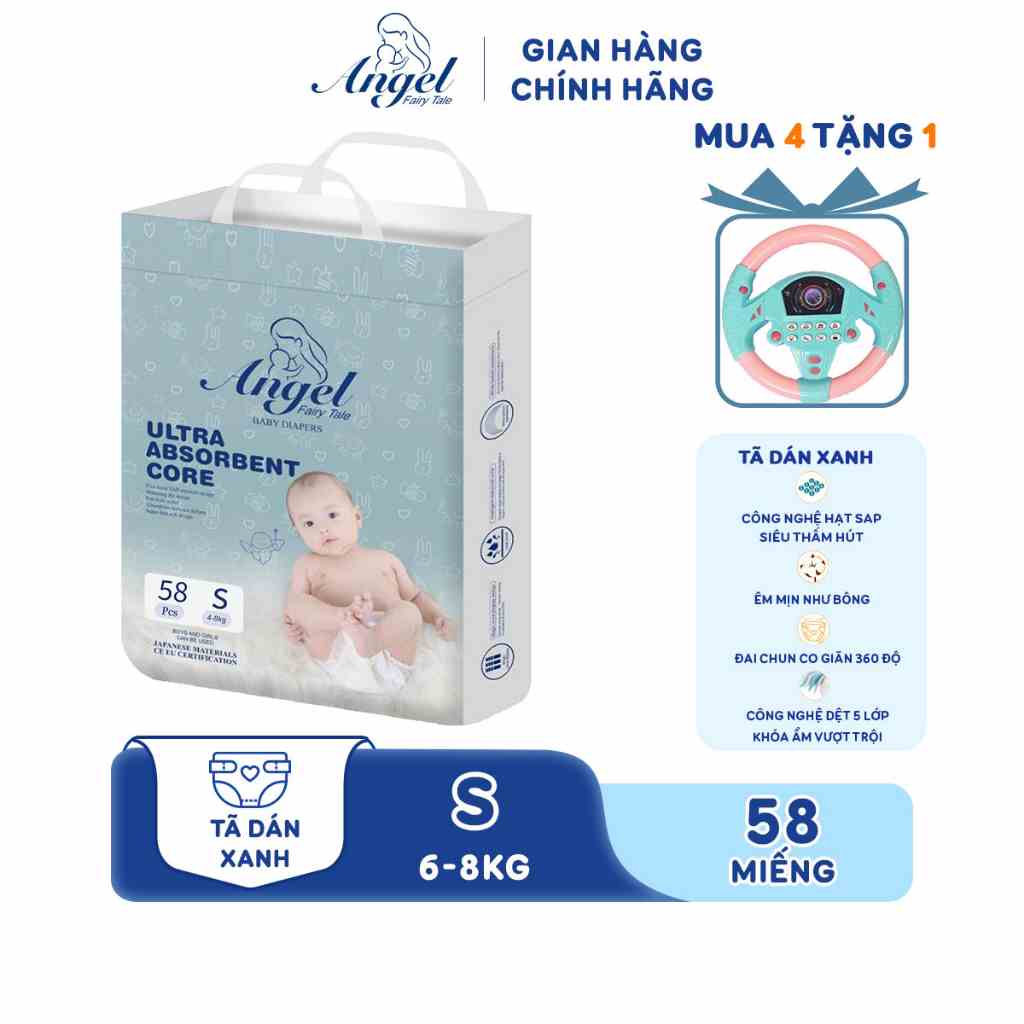 [Mã BMLTB35 giảm đến 35K đơn 99K] Tã Dán ANGEL Ultra Absorbent Core Size S58