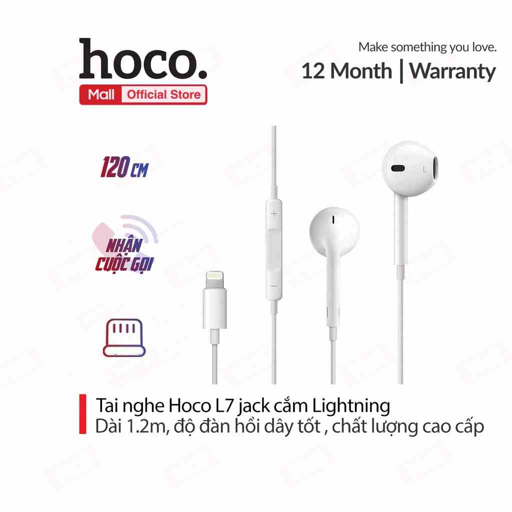 Tai nghe Hoco L7 PLus jack cắm dùng cho iPhone với chiều dài 1,2m cùng đường kính loa 14mm