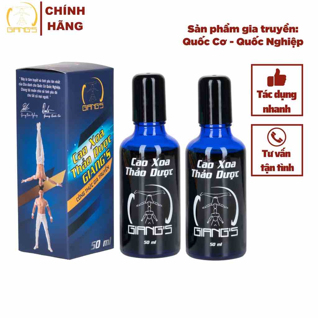 Cao xoa bóp thảo dược GIANGS - Combo 02 chai dầu xoa bóp nóng lạnh massage cổ vai gáy đầu bi lăn chai 50ml