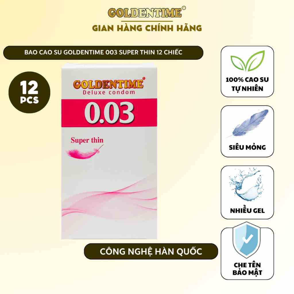 [Mã BMLTB200 giảm đến 100K đơn 499K] Bao cao su Siêu mỏng GOLDENTIME 003 Superthin siêu mỏng cao cấp ( hộp 12 bao)