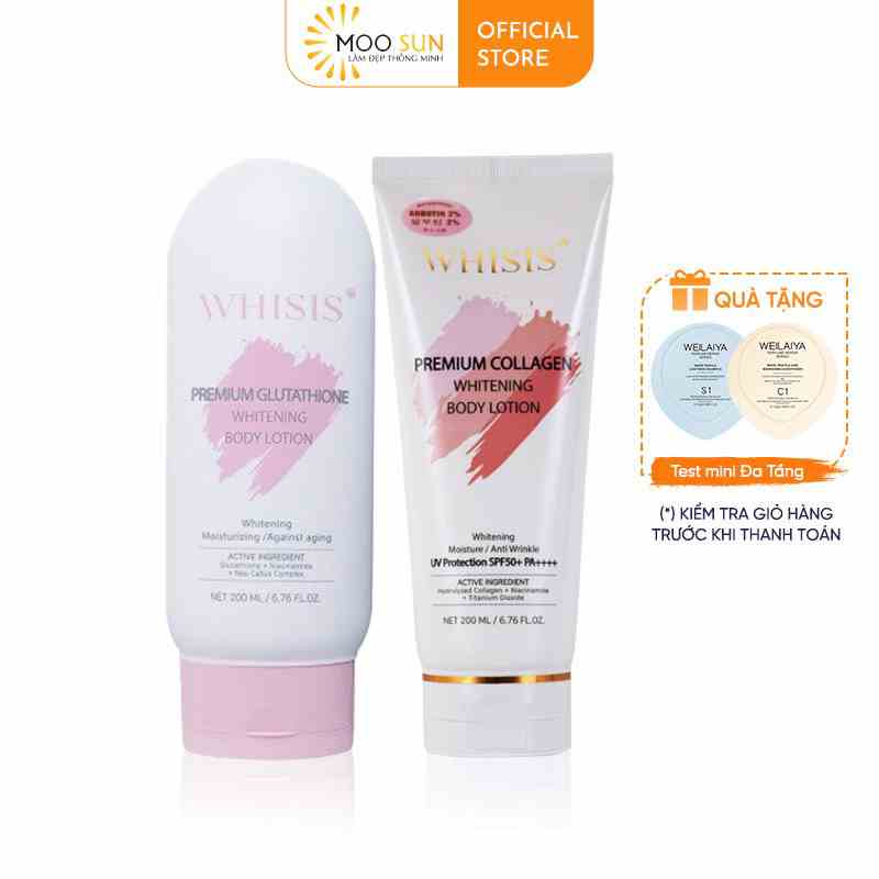 Kem Dưỡng Thể Trắng Da Chống Nắng Nâng Tone Hàn Quốc WHISIS Premium Collagen Whitening Body Lotion 200ml