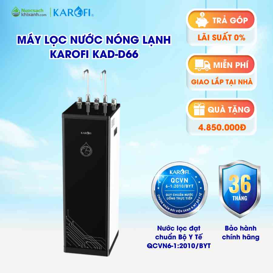 Máy lọc nước nóng lạnh KAROFI KAD-D66 bình dung tích 5L, 11 lõi lọc màng RO Mỹ công nghệ AioTec kết nối wifi