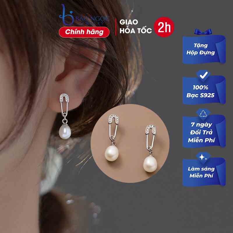 Khuyên tai bạc nữ đính ngọc trai trẻ trung cá tính thời trang thời thượng - B2712 - Bảo Ngọc Jewelry