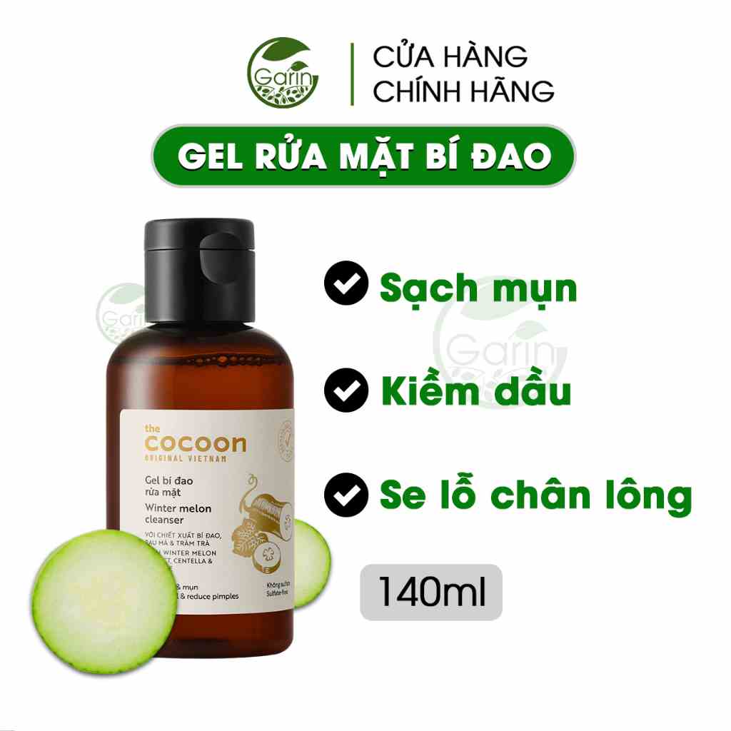 [Mã BMLTB35 giảm đến 35K đơn 99K] Gel rửa mặt bí đao Cocoon Garin 140ml giảm dầu và mụn, làm sạch sâu lỗ chân lông