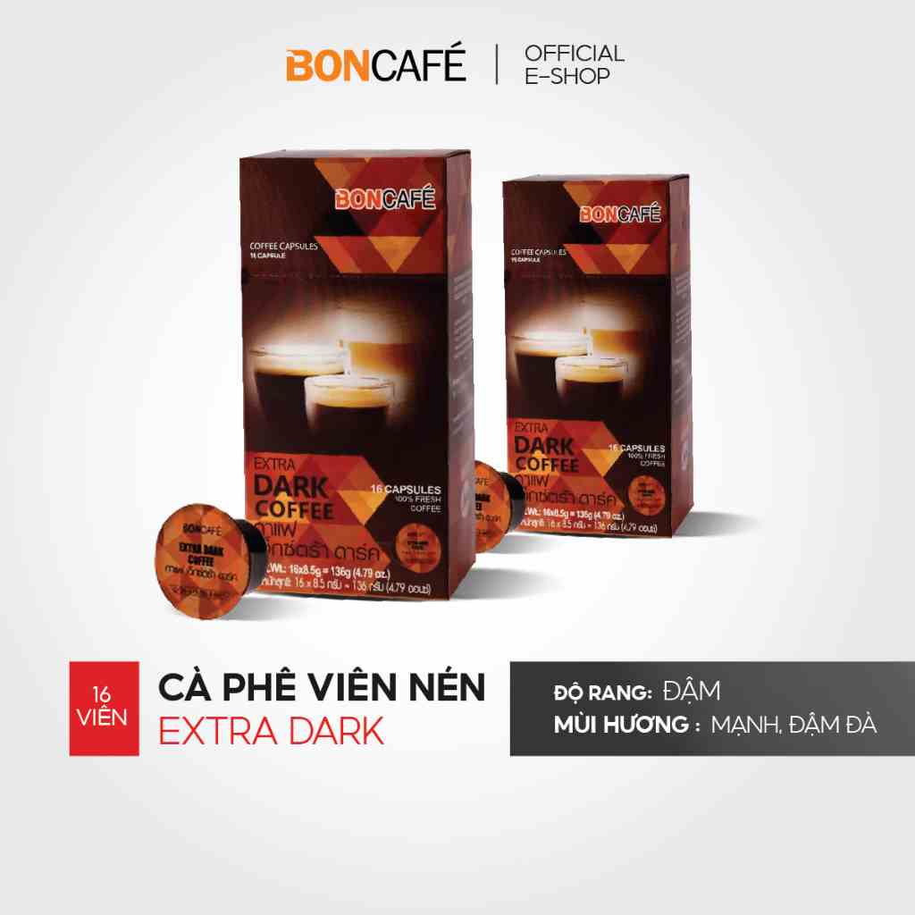 Cà phê viên nén nguyên chất rang đậm Boncafé Extra Dark - Dành cho máy pha cà phê Capristta - Hộp 16 viên