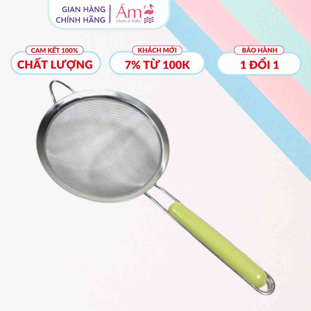 Rây Lọc Viền Inox Cán Xanh Cao Cấp Ấm Baby Lọc Bột Cháo Nước Ép Thức Ăn Dặm Cho Bé Âm Gift Decor