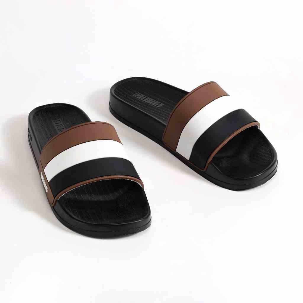 Dép quai ngang Denis SP16 Unisex Slipper Quai nâu sọc 3 màu đế đen Ngoài trời