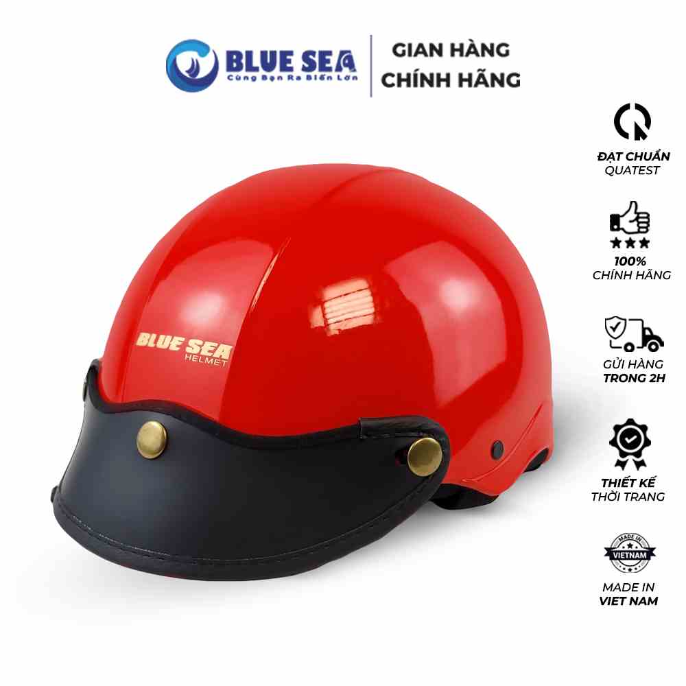 Mũ bảo hiểm Thời trang 1/2 Nửa đầu BLUE SEA - A104 - Màu Đỏ Tươi - FREESIZE - Chính hãng