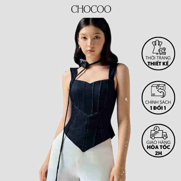 Áo Mariel Jean Corset Chocoo Thiết Kế Chất Liệu Jeans Cao Cấp