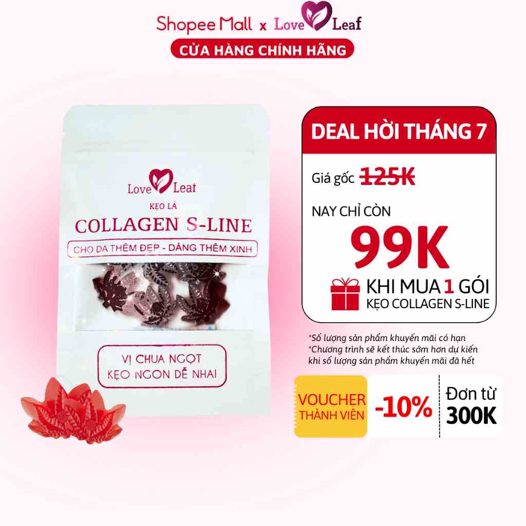 [Mã BMLTA35 giảm đến 35K đơn 99K] Kẹo Lá Love Leaf Collagen S-Line Dạng Túi 6 viên 30 gram