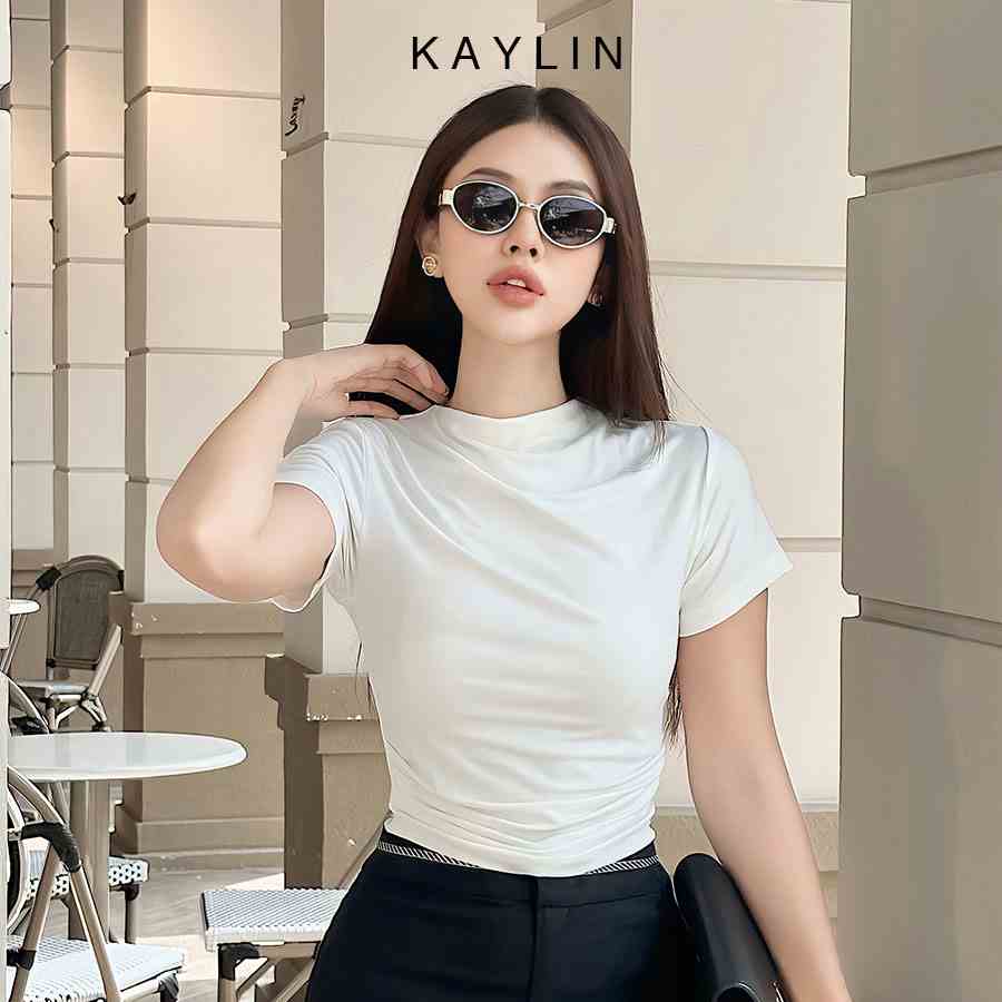 Áo thun cổ lọ trơn nhún eo form ôm tốn dáng phong cách năng động trẻ trung KAYLIN - N2036