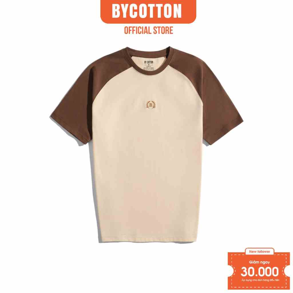 [Mã BYCO2224T giảm ngay 50K đơn 0K] Áo Thun Nam Cổ Tròn Raglan Nâu Thêu B By Cotton