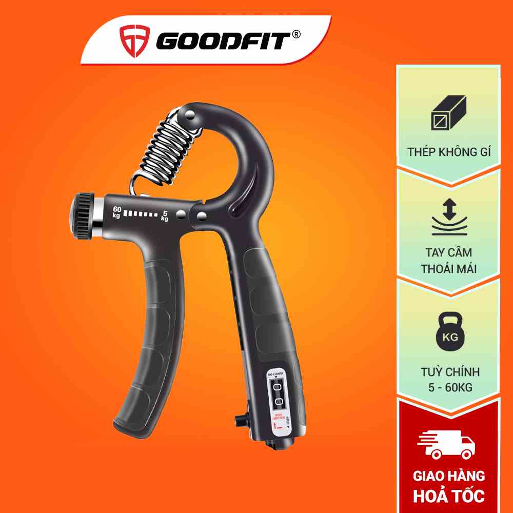 Kìm bóp tay, kìm tập tay chữ A có đếm số tự động GoodFit GF02E kìm tập cơ tay điều chỉnh lực từ 5-60kg