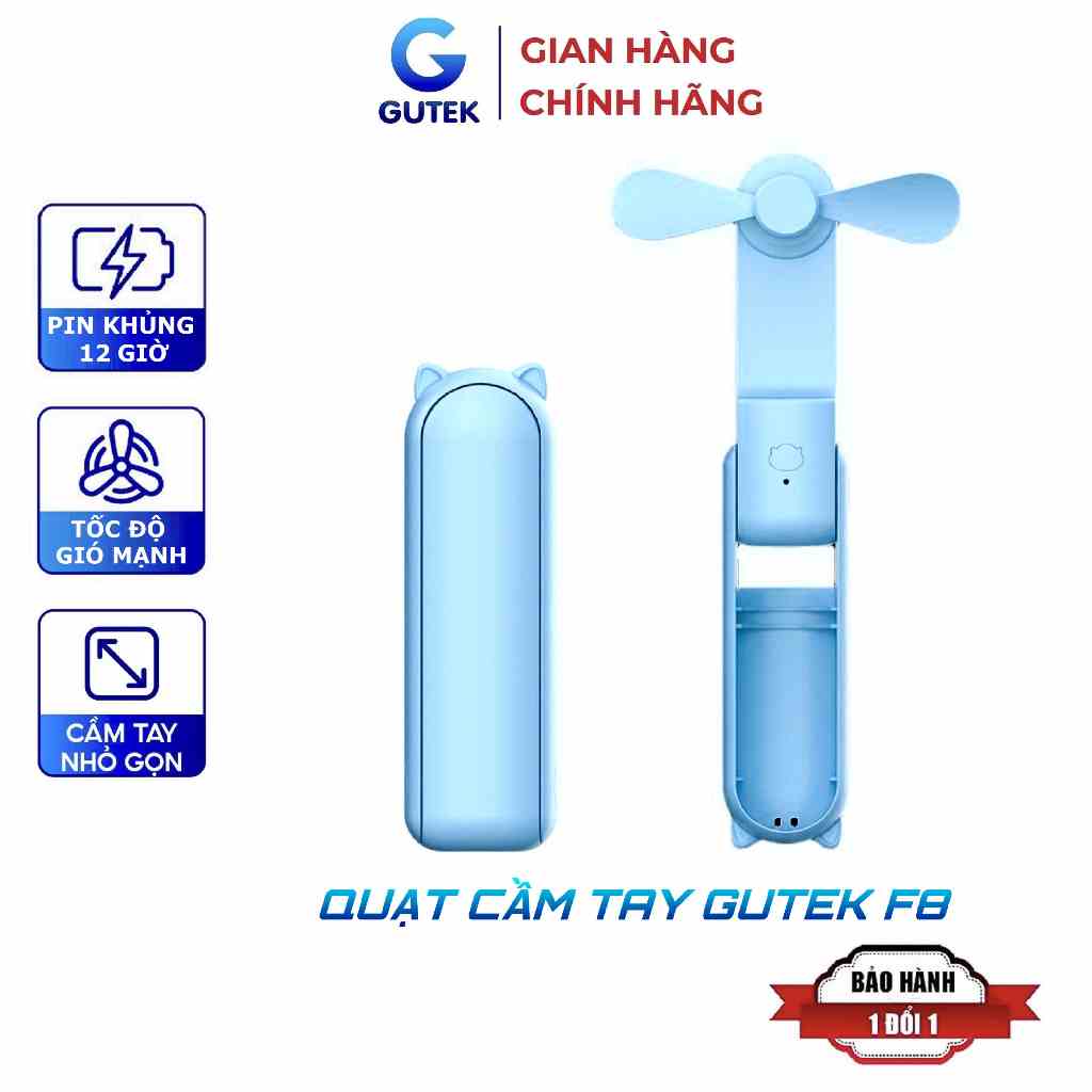 Quạt cầm tay mini tích điện để bàn pin 2500mah dùng 12 giờ tốc độ gió mát - Gutek F8