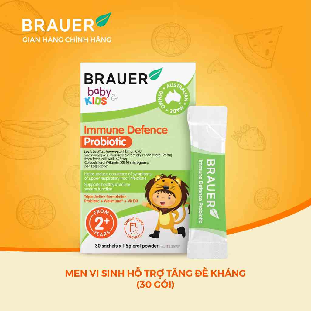 BRAUER Baby & Child IMMUNE DEFENCE PROBIOTIC-Men vi sinh hỗ trợ tăng cường sức đề kháng(30 gói)