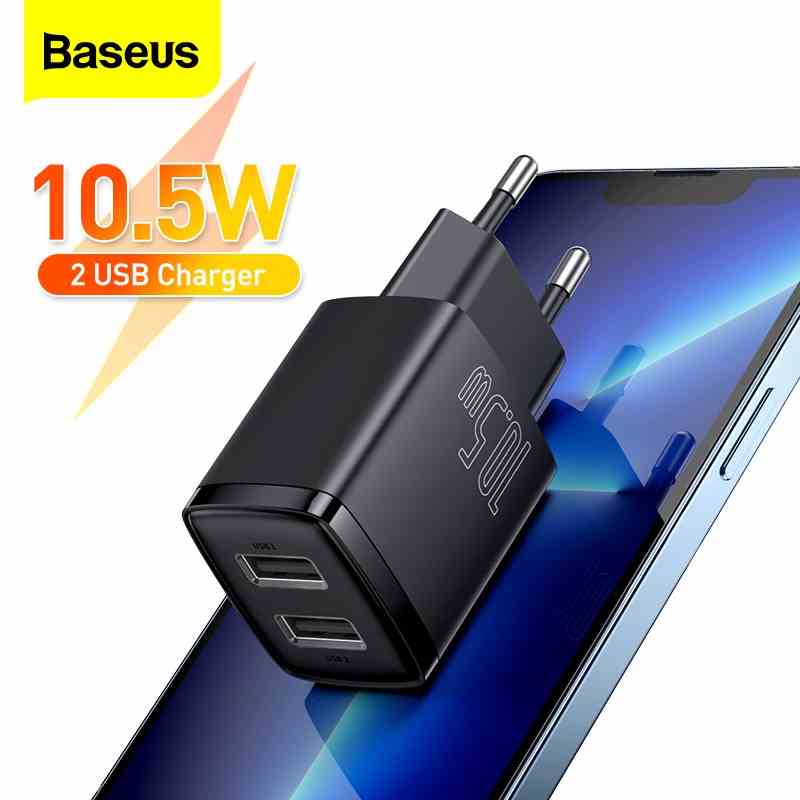 Cốc sạc nhanh Baseus hai cổng USB EU 2.1A Max tiện lợi