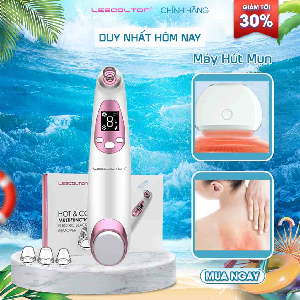 Máy hút mụn đầu đen cầm tay mini Lescolton gồm cả chế độ máy massage mặt nóng lạnh đa năng kèm 5 đầu hút