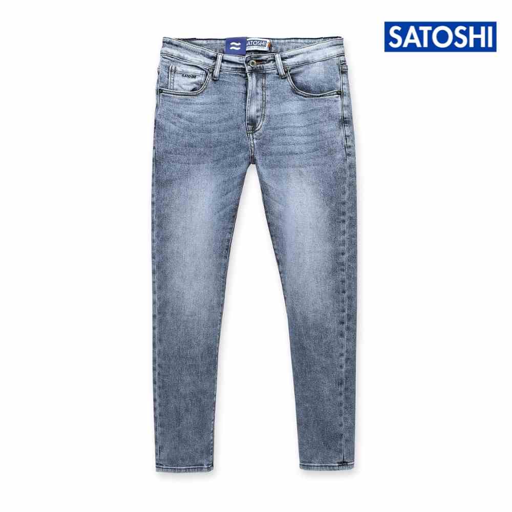 [Mã BMLTB200 giảm đến 100K đơn 499K] Quần Jean Nam Satoshi SAQJ68 dáng Slimfit chuẩn Xanh sáng wash trẻ trung dễ phối đồ