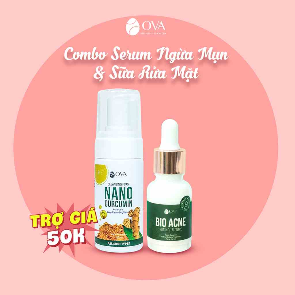 Combo Serum Bio Acne 15ml và Sữa rửa mặt Nano Curcumin 100ml Ova Cosmetics