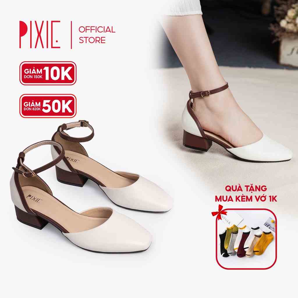 Giày Cao Gót 3cm Mũi Vuông Phối Màu X943 Pixie