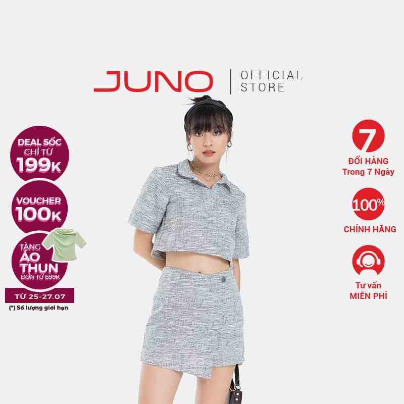 Quần Váy Tweed Thời Trang JUNO Kiểu Dáng Đắp Chéo JNQSH001