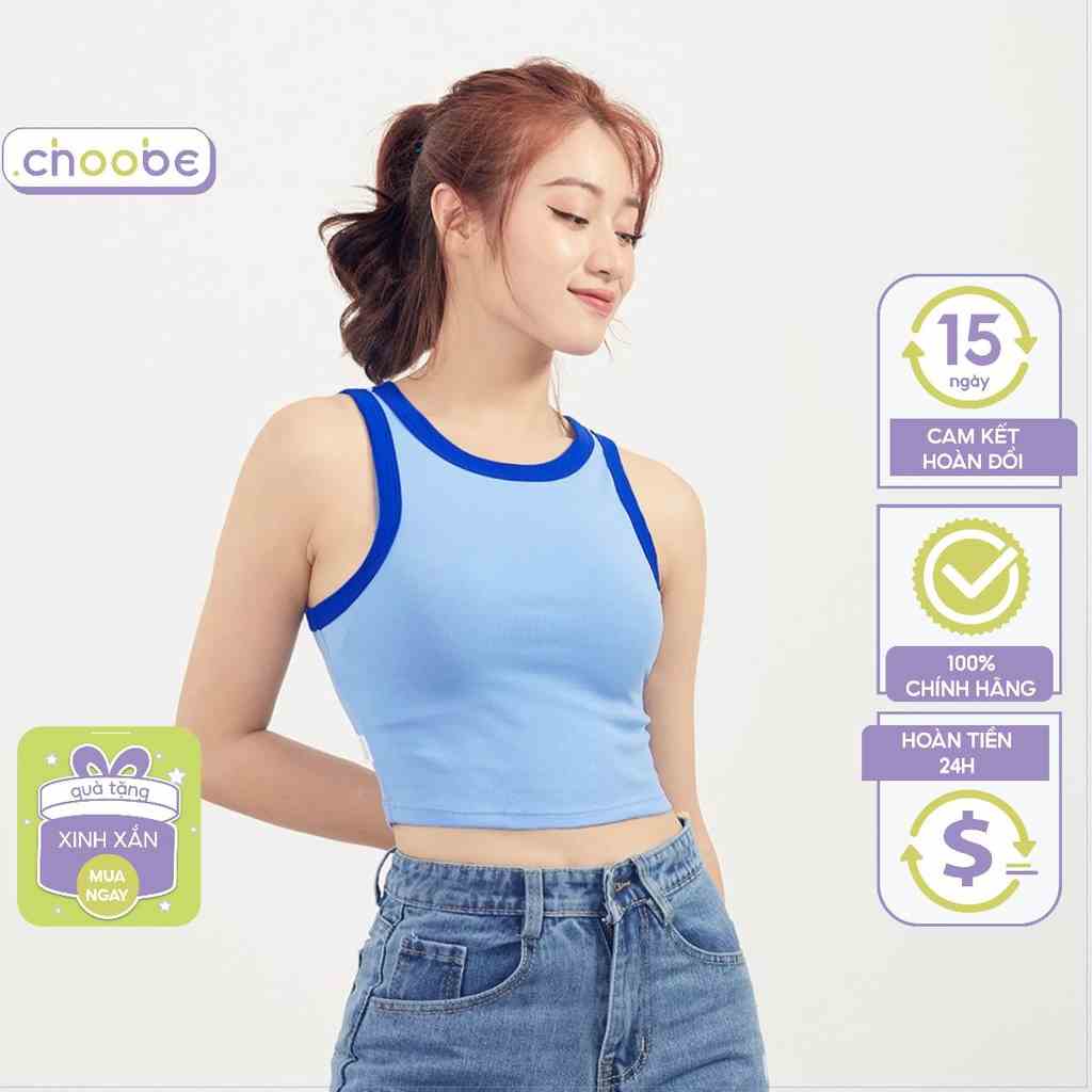 Áo croptop Choobe ba lỗ form ôm kiểu phối màu viền phong cách cá tính vải thun co giãn thoáng mát A63