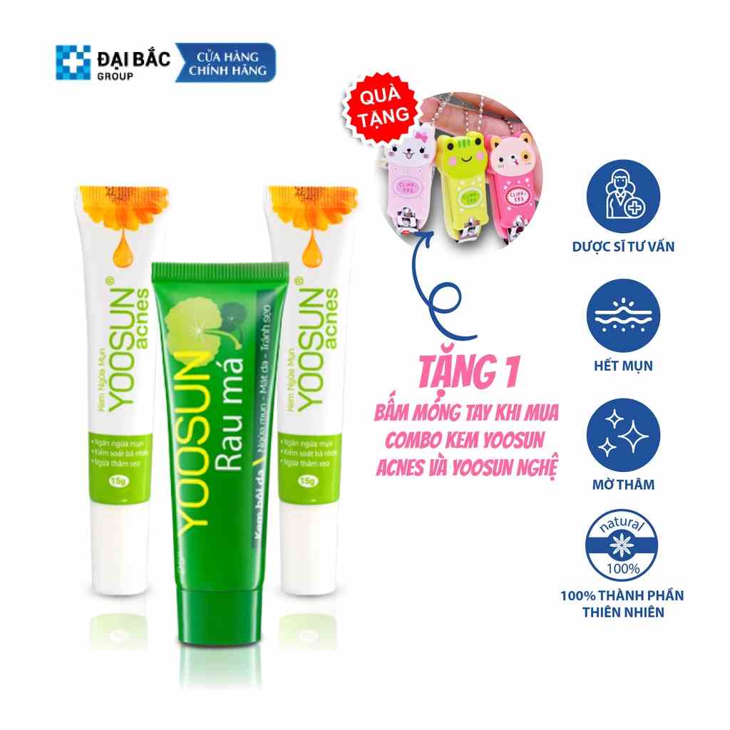 [HỎA TỐC 2H]Combo bộ sản phẩm ngừa mụn, dưỡng da, mờ thâm 2 YOOSUN Acnes 15gr, 1YOOSUN Rau má 25gr tặng một bấm móng tay